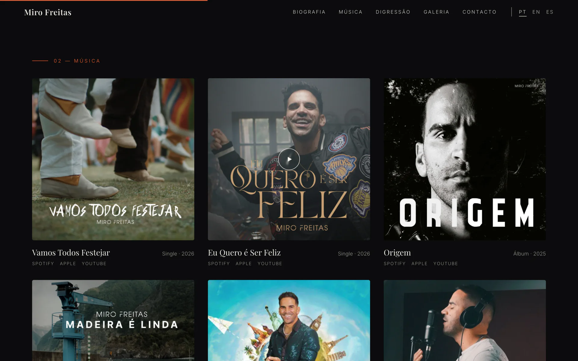 Secção Música com a grelha de capas dos lançamentos